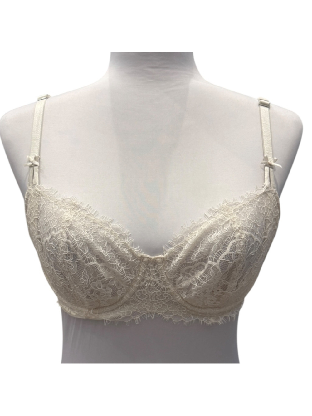 Victoria's Secret Ivory Lace Underwire Bra 34D Sheer Floral Eyelash - Picture 3 of 5